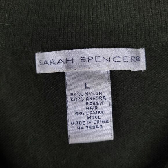 Sarah Spencer Sweater Large Green Angora Rabbit Hair Lambswool - Picture 9 of 10